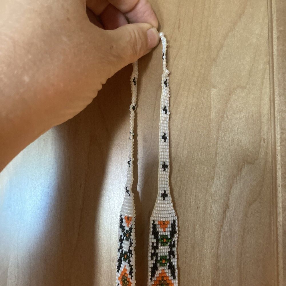 Handmade Vintage Indian Bead necklace with tassel‎ Yellow Black orange green - Picture 3 of 13